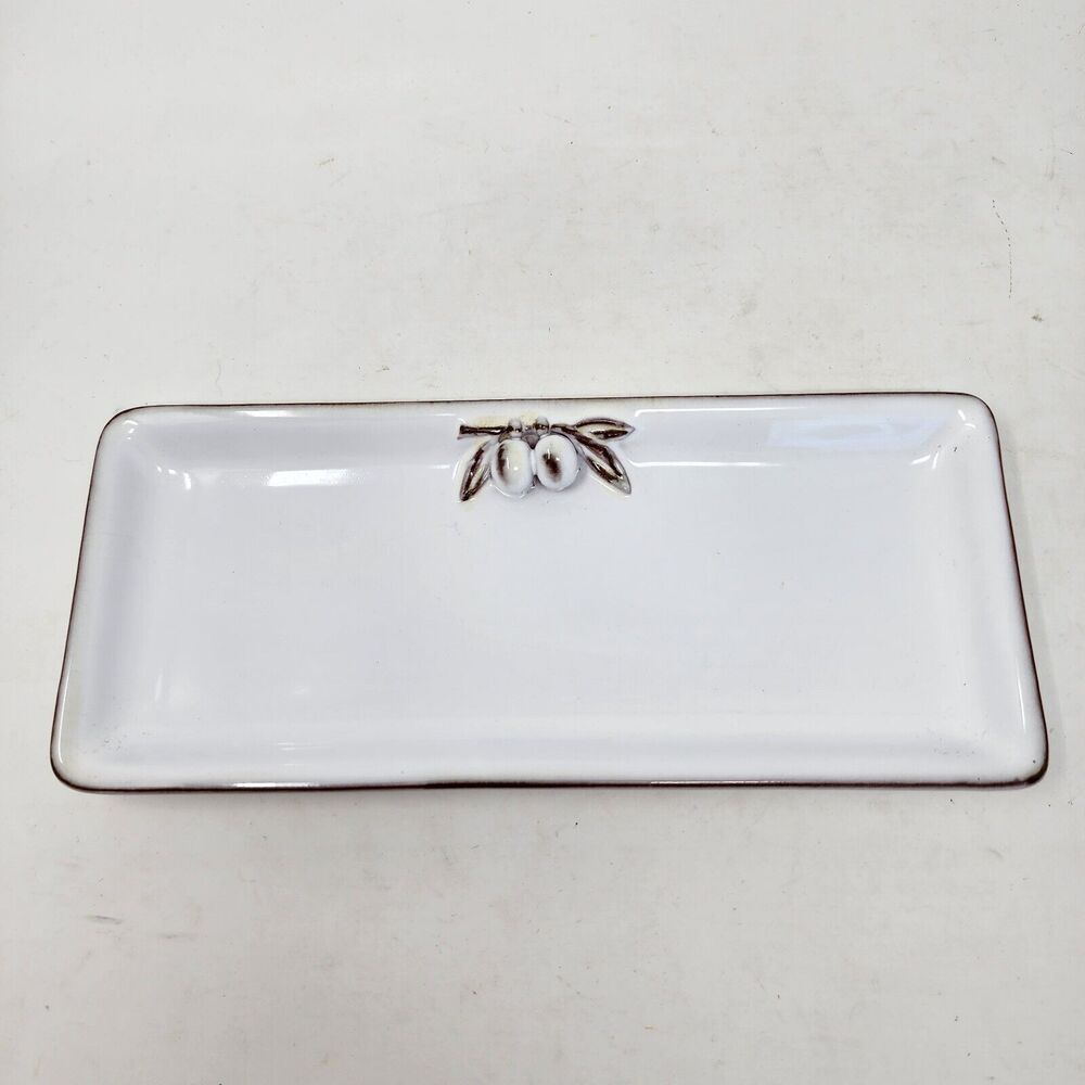 World Market Rectangular Appetizer Serving Plate White Olive Branch 12"
